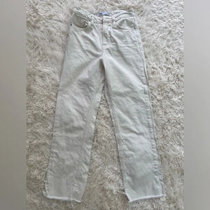 Zara high rise cotton ivory jeans straight leg raw hem size 2